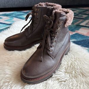 Alberto Torresi Brown Leather Faux Fur Trimmed Lug Sole Lace Up Boots 40
